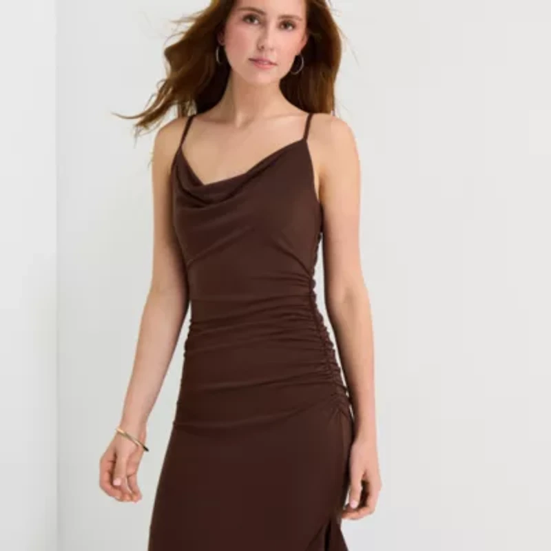 Emerald Sundae Womens Juniors Draped Neck Sleeveless Bodycon Dress