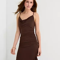 Emerald Sundae Womens Juniors Draped Neck Sleeveless Bodycon Dress