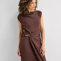 MSK Womens High Neck Sleeveless Bishop Maxi Dress