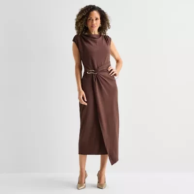 MSK Womens High Neck Sleeveless Bishop Maxi Dress