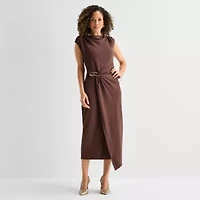 MSK Womens High Neck Sleeveless Bishop Maxi Dress