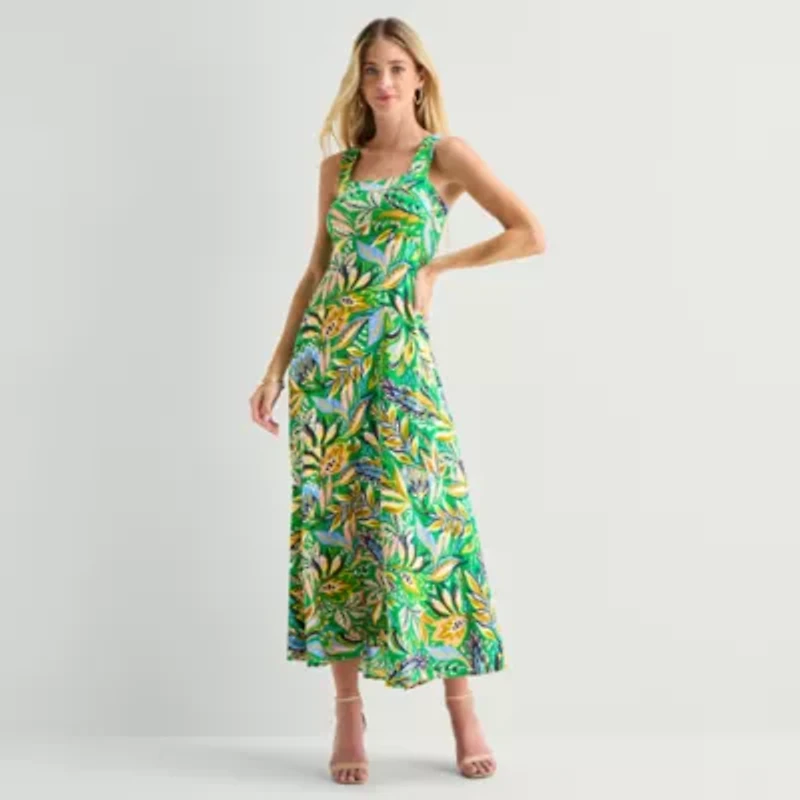MSK Womens Square Neck Sleeveless Maxi Dress