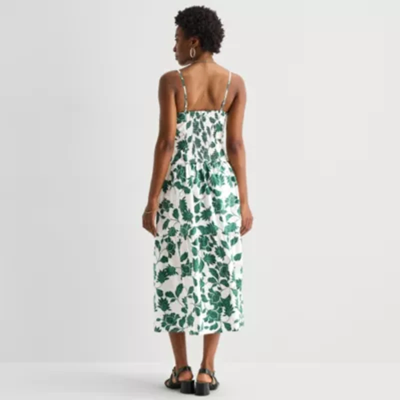 52seven Womens Midi Round Neck Sleeveless Leaf Fit + Flare Dress