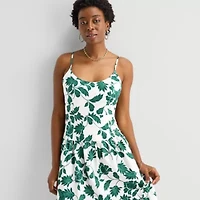 52seven Womens Midi Round Neck Sleeveless Leaf Fit + Flare Dress
