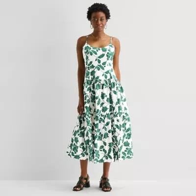 52seven Womens Midi Round Neck Sleeveless Leaf Fit + Flare Dress