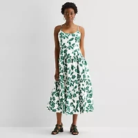 52seven Womens Midi Round Neck Sleeveless Leaf Fit + Flare Dress