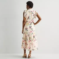 Sandra Darren Womens Notch Neck Sleeveless Ruffled Maxi Dress