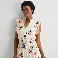 Sandra Darren Womens Notch Neck Sleeveless Ruffled Maxi Dress