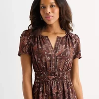 Be by CHETTA B Womens Notch Neck Short Sleeve Fitted Floral Fit + Flare Dress