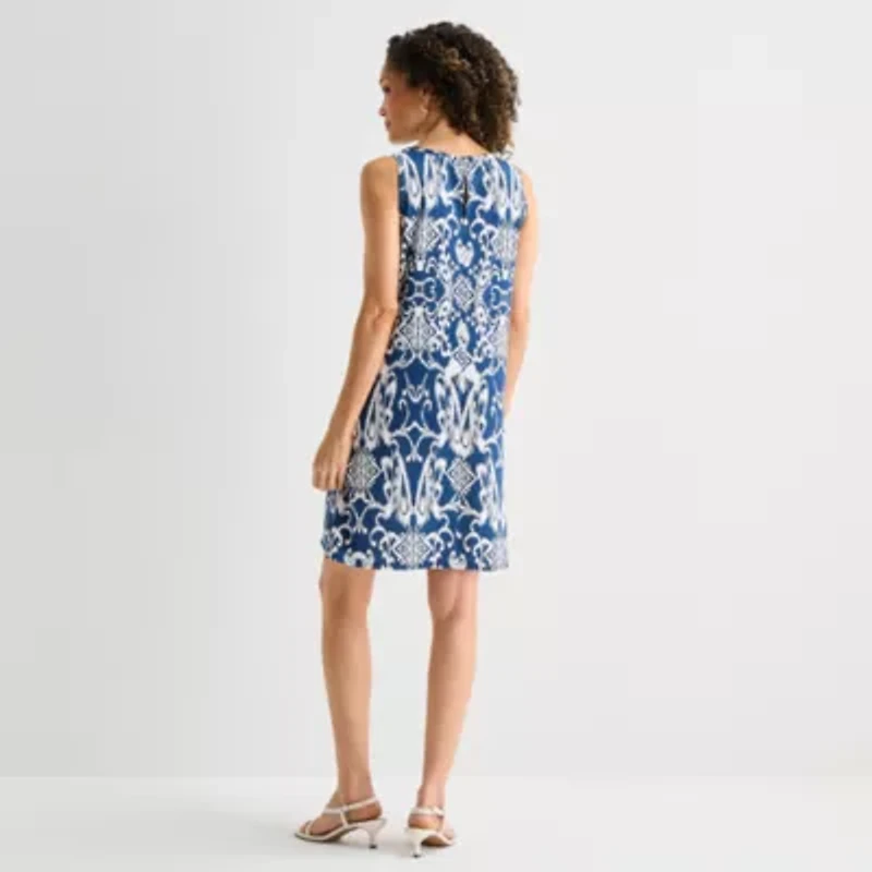 MSK Womens Round Neck Sleeveless Scroll Shift Dress
