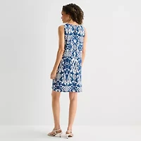 MSK Womens Round Neck Sleeveless Scroll Shift Dress