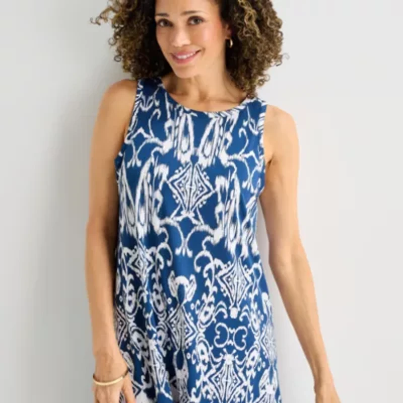 MSK Womens Round Neck Sleeveless Scroll Shift Dress