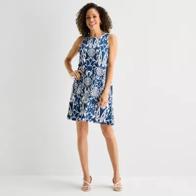 MSK Womens Round Neck Sleeveless Scroll Shift Dress