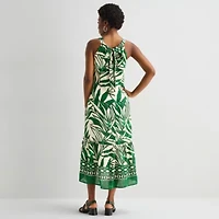 Sandra Darren Womens Midi Round Neck Sleeveless Leaf Shift Dress
