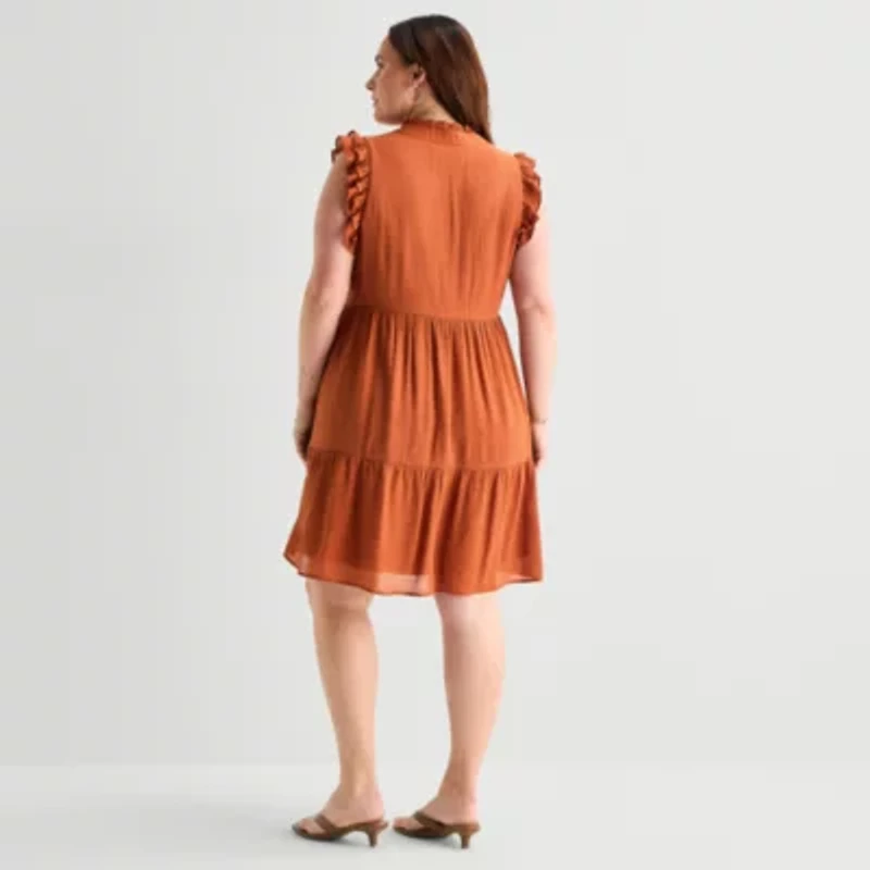 52seven Womens Plus Midi V Neck Sleeveless Shift Dress