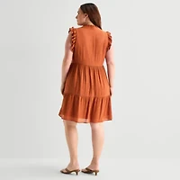 52seven Womens Plus Midi V Neck Sleeveless Shift Dress
