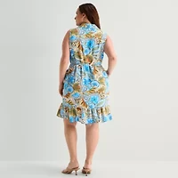 Be by CHETTA B Womens Plus Sleeveless Abstract Fit + Flare Dress