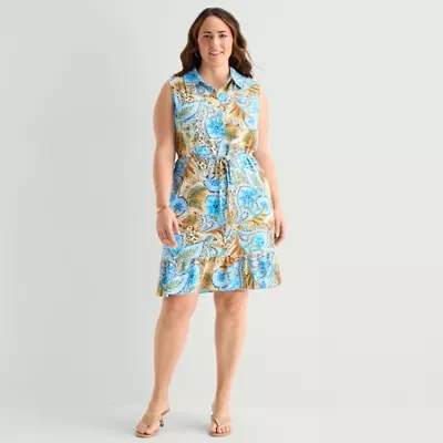 Be by CHETTA B Womens Plus Sleeveless Abstract Fit + Flare Dress