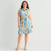 Be by CHETTA B Womens Plus Sleeveless Abstract Fit + Flare Dress