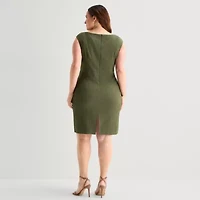 Jessica Howard Womens Plus Boat Neck Sleeveless Sheath Dress