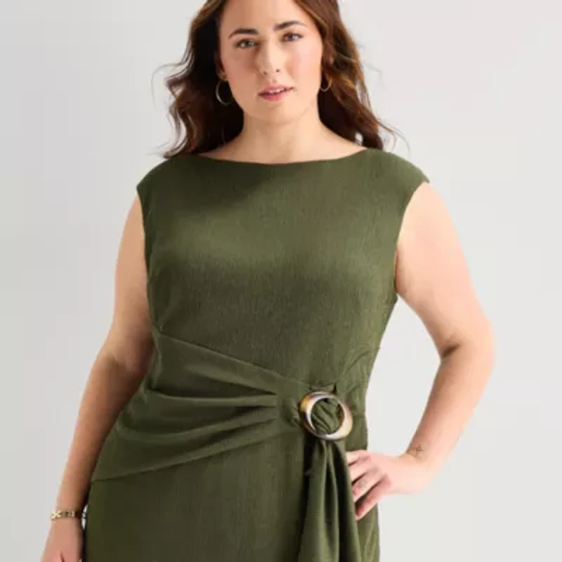 Jessica Howard Womens Plus Boat Neck Sleeveless Sheath Dress