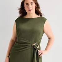Jessica Howard Womens Plus Boat Neck Sleeveless Sheath Dress