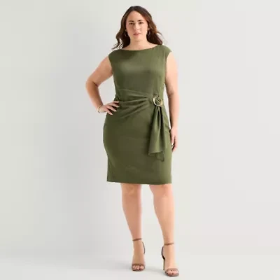 Jessica Howard Womens Plus Boat Neck Sleeveless Sheath Dress