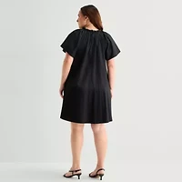 Robbie Bee Womens Plus Short Sleeve Shift Dress