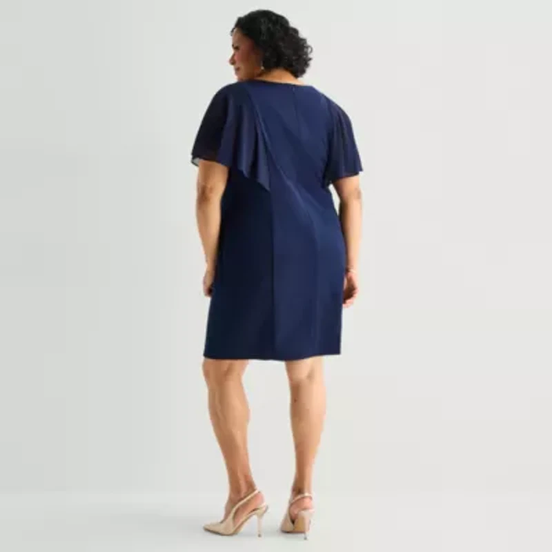 Jessica Howard Womens Plus V Neck Short Sleeve Sheath Dress