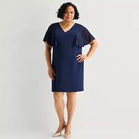 Jessica Howard Womens Plus V Neck Short Sleeve Sheath Dress