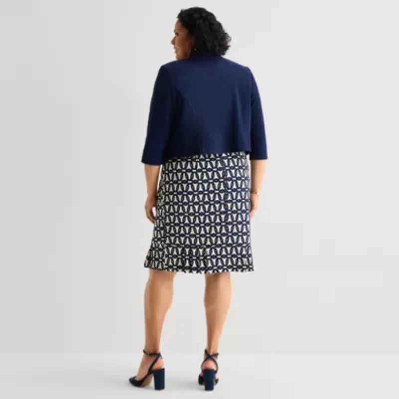 Maya Brooke Womens Plus Abstract Jacket Dress