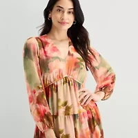 Robbie Bee Womens Petite V Neck Long Sleeve Puffed Maxi Dress