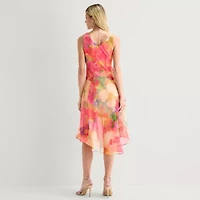 Robbie Bee Womens Petite Sleeveless Floral Midi Fit + Flare Dress