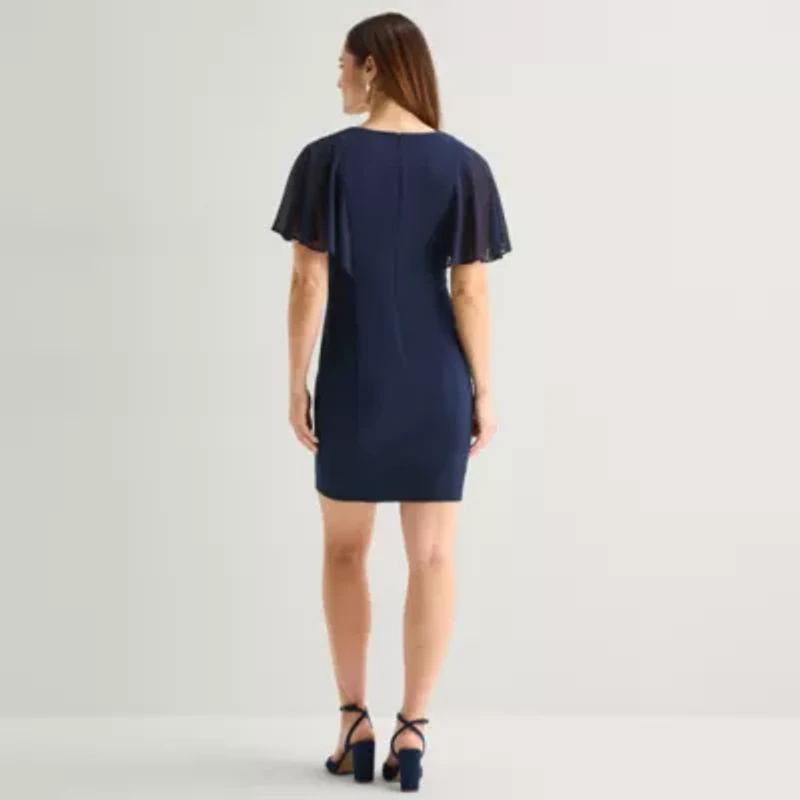 Jessica Howard Womens Petite V Neck Short Sleeve Sheath Dress