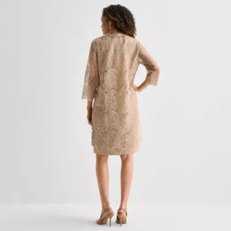 Maya Brooke Womens Beaded Jacket Dress
