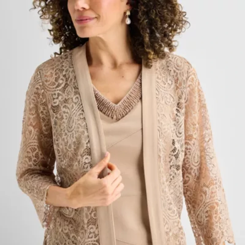 Maya Brooke Womens Beaded Jacket Dress