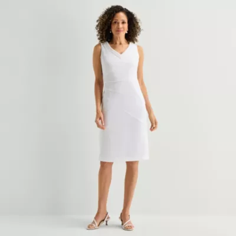 Maya Brooke Womens V Neck Sleeveless Embellished Jacket Dress