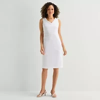 Maya Brooke Womens V Neck Sleeveless Embellished Jacket Dress