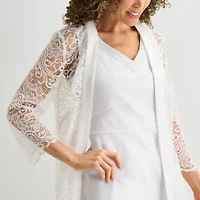 Maya Brooke Womens V Neck Sleeveless Embellished Jacket Dress