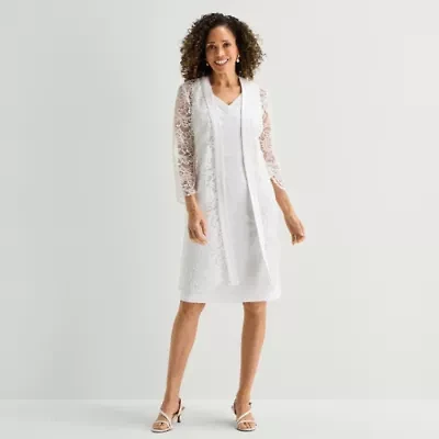 Maya Brooke Womens V Neck Sleeveless Embellished Jacket Dress