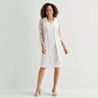 Maya Brooke Womens V Neck Sleeveless Embellished Jacket Dress