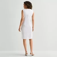 Maya Brooke Womens V Neck Sleeveless Embellished Jacket Dress