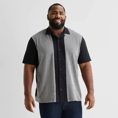 Shaquille O'Neal XLG™ Blocked Bowling Mens Short Sleeve Regular Fit Big and Tall Button-Down Shirt