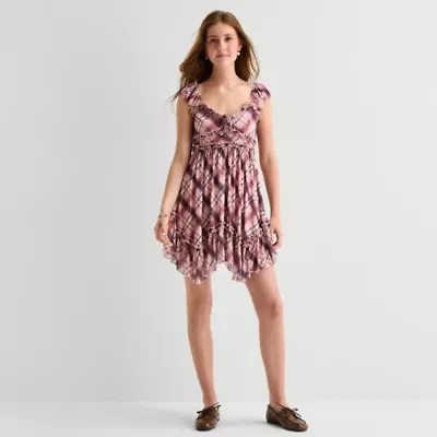 Arizona Womens Juniors Short Sleeve Babydoll Dress