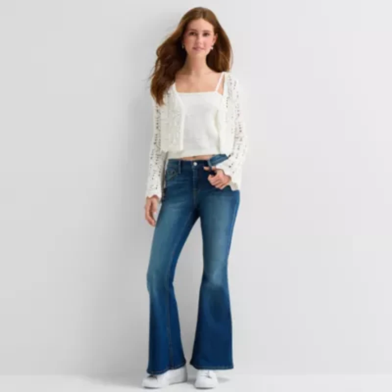Arizona Womens Juniors Long Sleeve Button Cardigan