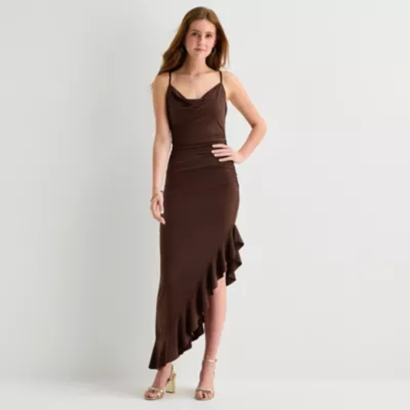 Emerald Sundae Womens Juniors Draped Neck Sleeveless Bodycon Dress
