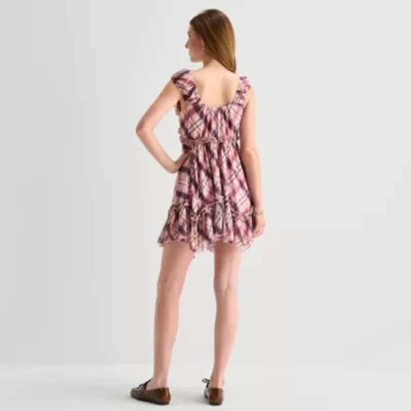 Arizona Womens Juniors Short Sleeve Babydoll Dress