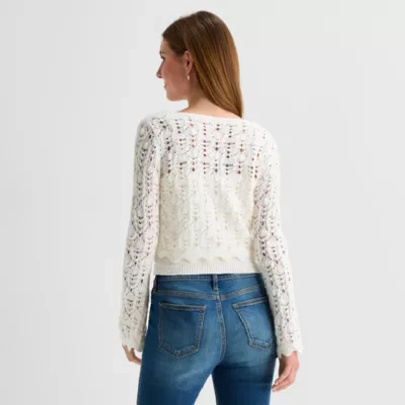 Arizona Womens Juniors Long Sleeve Button Cardigan