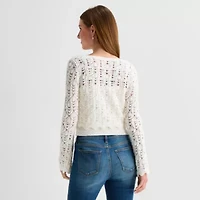 Arizona Womens Juniors Long Sleeve Button Cardigan