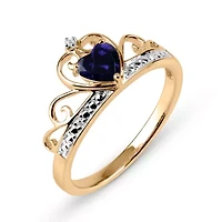 Heart-Shaped Lab-Created Blue Sapphire & Cubic Zirconia 18K Gold Over Silver Ring